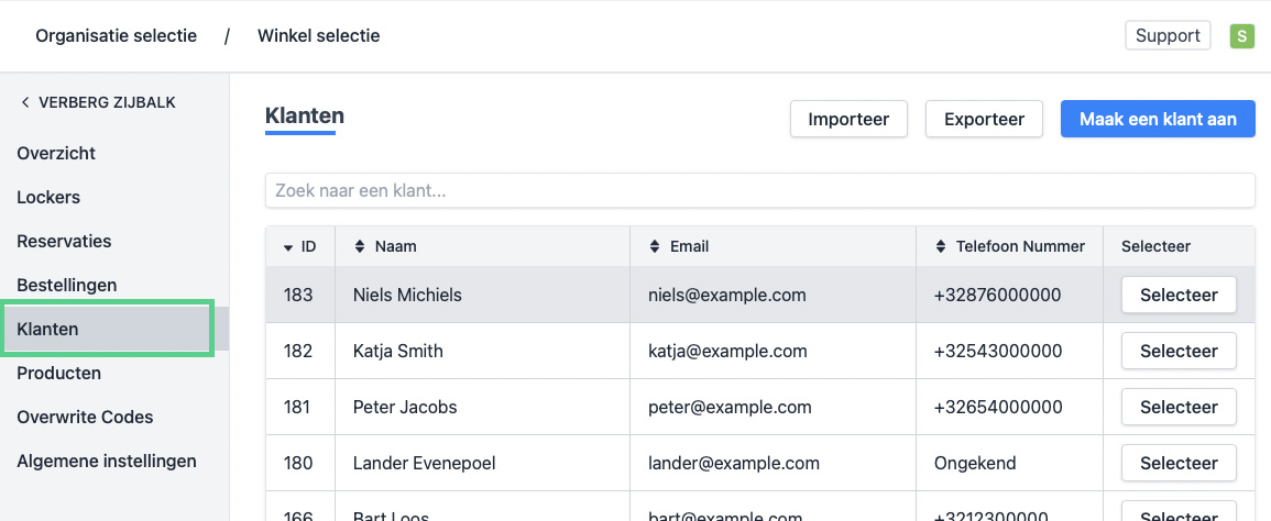 Navigeer naar klanten