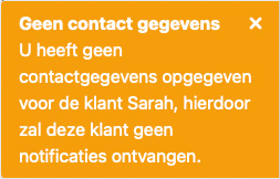Geen contact informatie waarschuwing